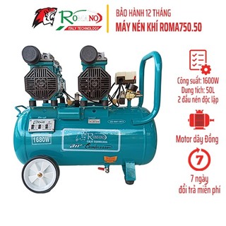 Máy nén khí không dầu Romano RM750/50, Bình 50L, Hai đầu nén độc lập, Công suất 1680W, Bảo hành 12 tháng