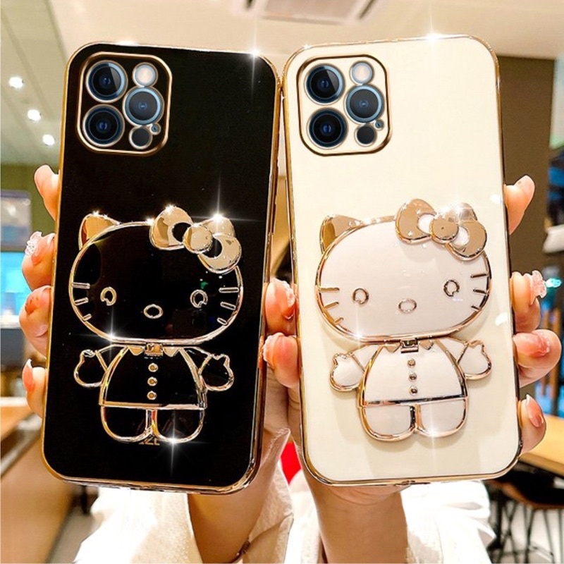 Ốp Lưng TPU Mềm Mạ Viền - Kèm Giá Đỡ Kitty Gương (Đủ dòng ĐT: IPhone, Samsung, Oppo, Vivo, Xiaomi)