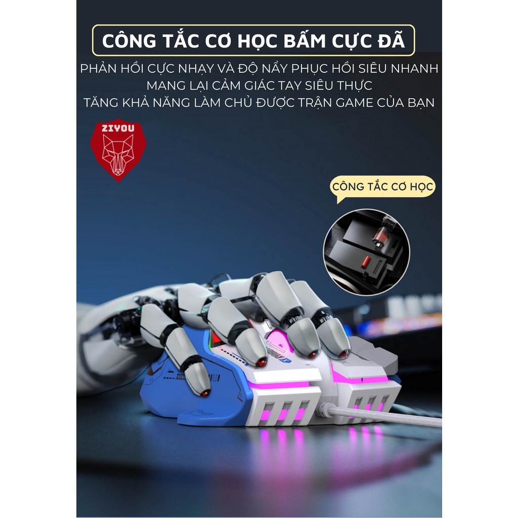 Chuột Cơ Máy Tính Gaming Ziyou G6 Pro 2023 Led RGB 13 Cao Cấp Chế Độ Chuyên Game, Văn Phòng