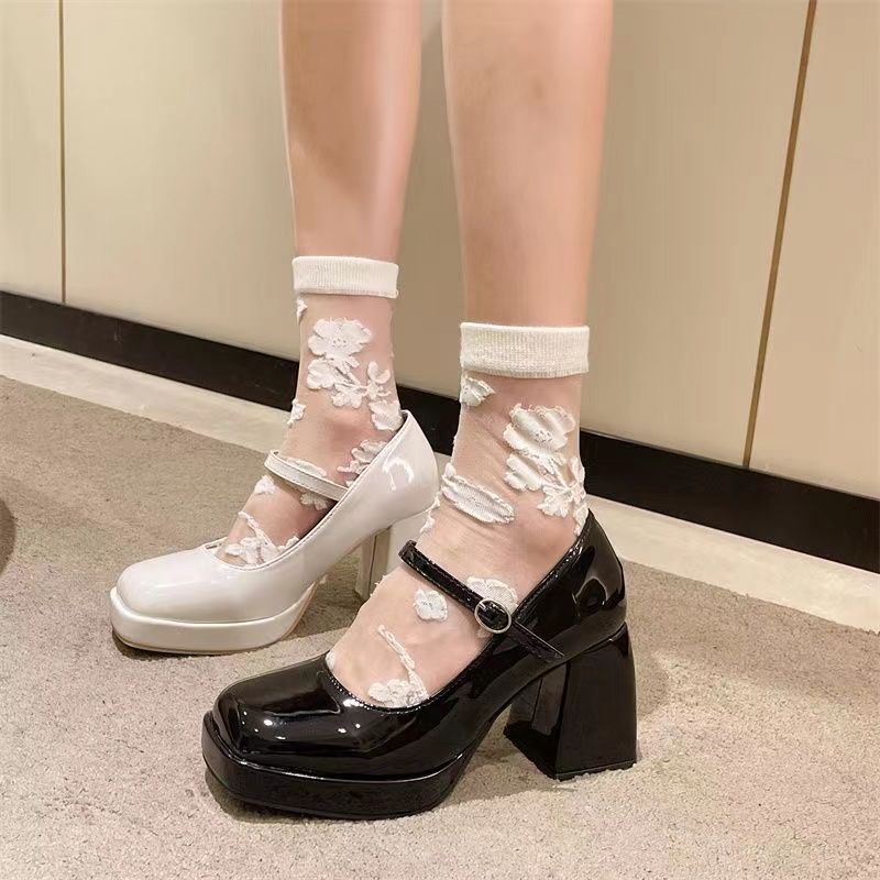 Giày cao gót giày da nữ đế dày gót thô