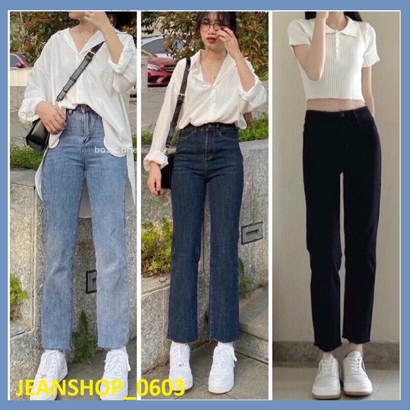 Quần bò jean ống đứng nữ jeans cạp cao co giãn 4 chiều phong cách Hàn Quốc huyenjean_06 ms11