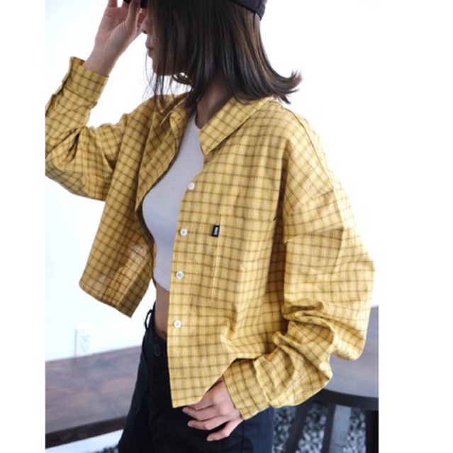 Áo Sơ Mi Croptop Caro Vàng Délice