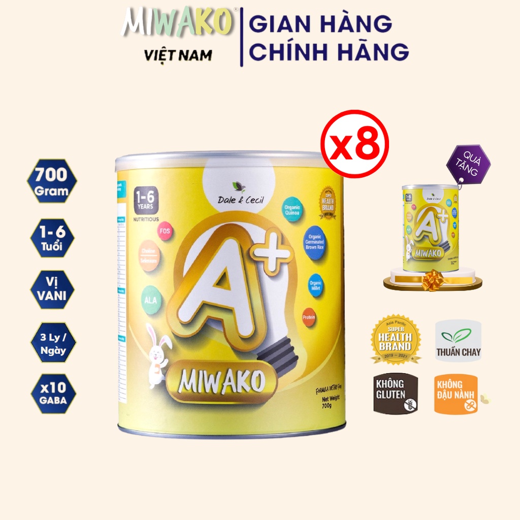 Sữa Công Thức Thực Vật Hữu Cơ Miwako Vị Vani A+ 700gr x 8 Hộp Cho Bé Từ 1 Tuổi  - Miwako Việt Nam