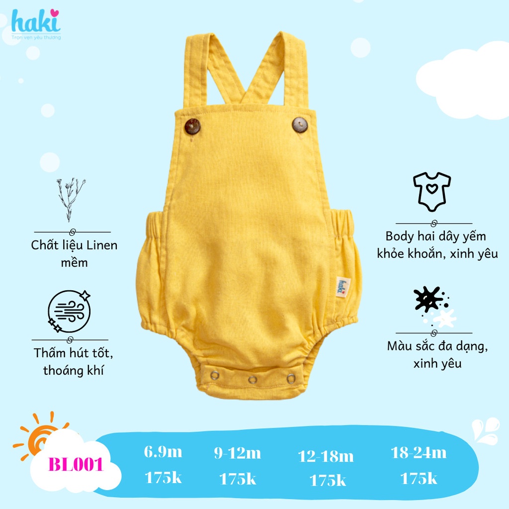 Set body yếm liền thân cho bé trai bé gái từ 6-13kg đi chơi chụp ảnh Haki BL001