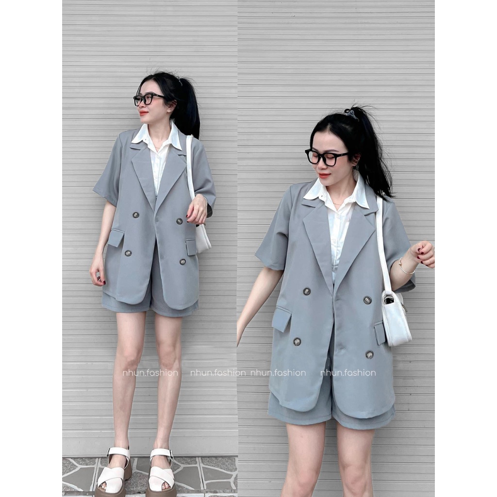Áo blazer nữ NhunFashion Set áo vest nữ kèm quần short chất tuyết mưa dày dặn trẻ trung phong cách Hàn Quốc N90