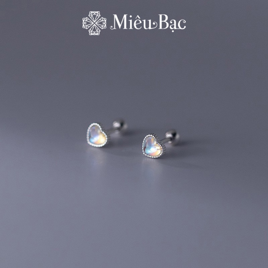 Khuyên tai bạc nữ Miêu Bạc bông tai nữ đá moonstone 1 chiếc dễ thương bạc 925 cao cấp chốt vặn cực trendy phụ kiện MB33