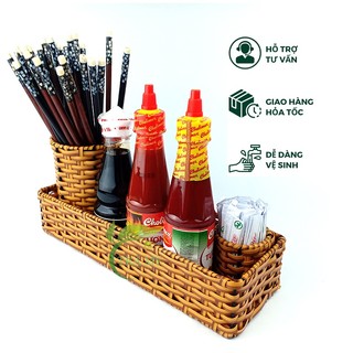 Khay chữ nhật dài nhựa mây đan đựng bánh mì, rổ nhựa mây đan chữ nhật dài dựng dụng cụ - Mây Tre Trà  My