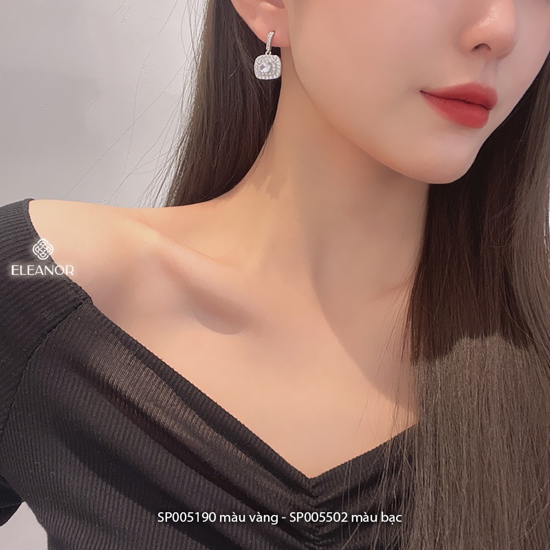 Bông tai nữ chuôi bạc 925 Eleanor Accessories hình vuông đính đá sang trọng phụ kiện trang sức 5190