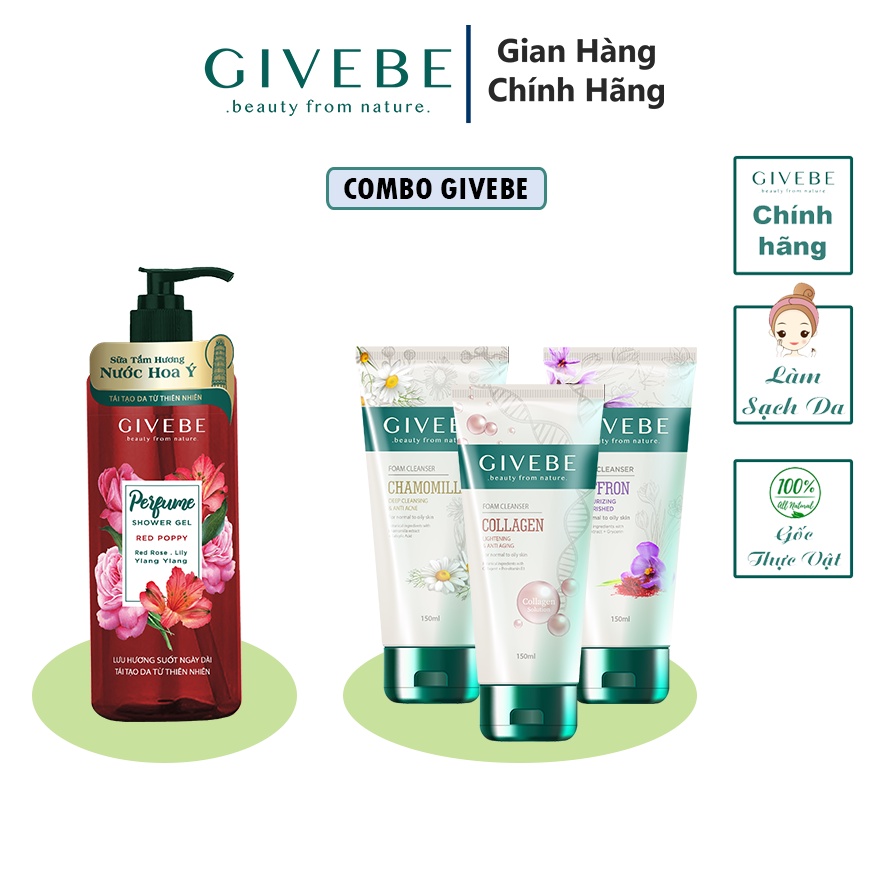 Combo sữa tắm 700ml và sữa rửa mặt 150ml GIVEBE hương nước hoa Pháp