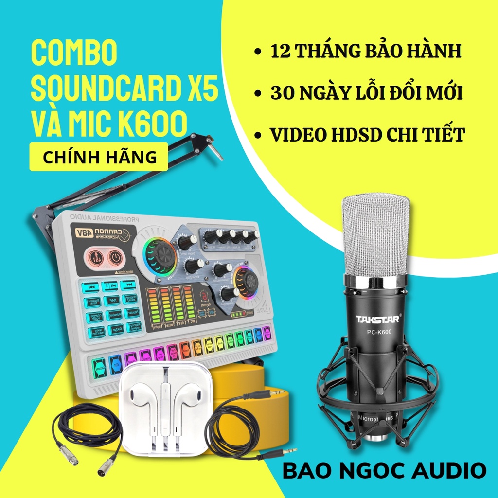 Mic Thu Âm | Micro Livestream Sound Card X5 & Mic TAKSTAR PC K600 Cho Thu Âm Hát Livestream Điện Thoại Chuyên Nghiệp