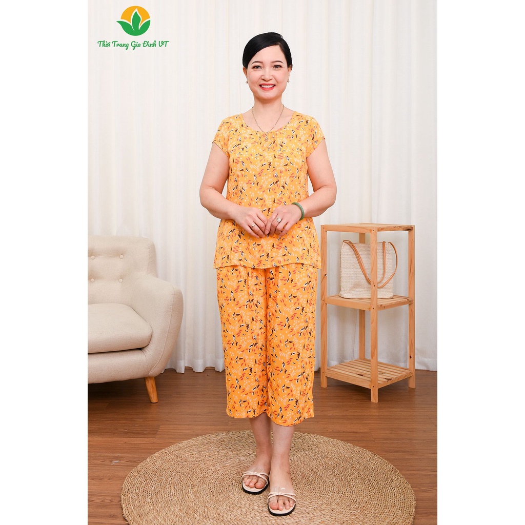Đồ mặc nhà mùa hè Việt Thắng, quần lửng, áo cộc tay, chất lanh tole - B06.2301