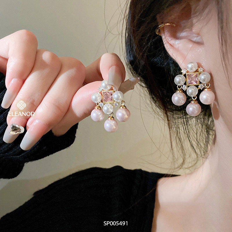Bông tai nữ chuôi bạc 925 Eleanor Accessories đính đá kết hợp ngọc trai nhân tạo phụ kiện trang sức sang trọng 5491