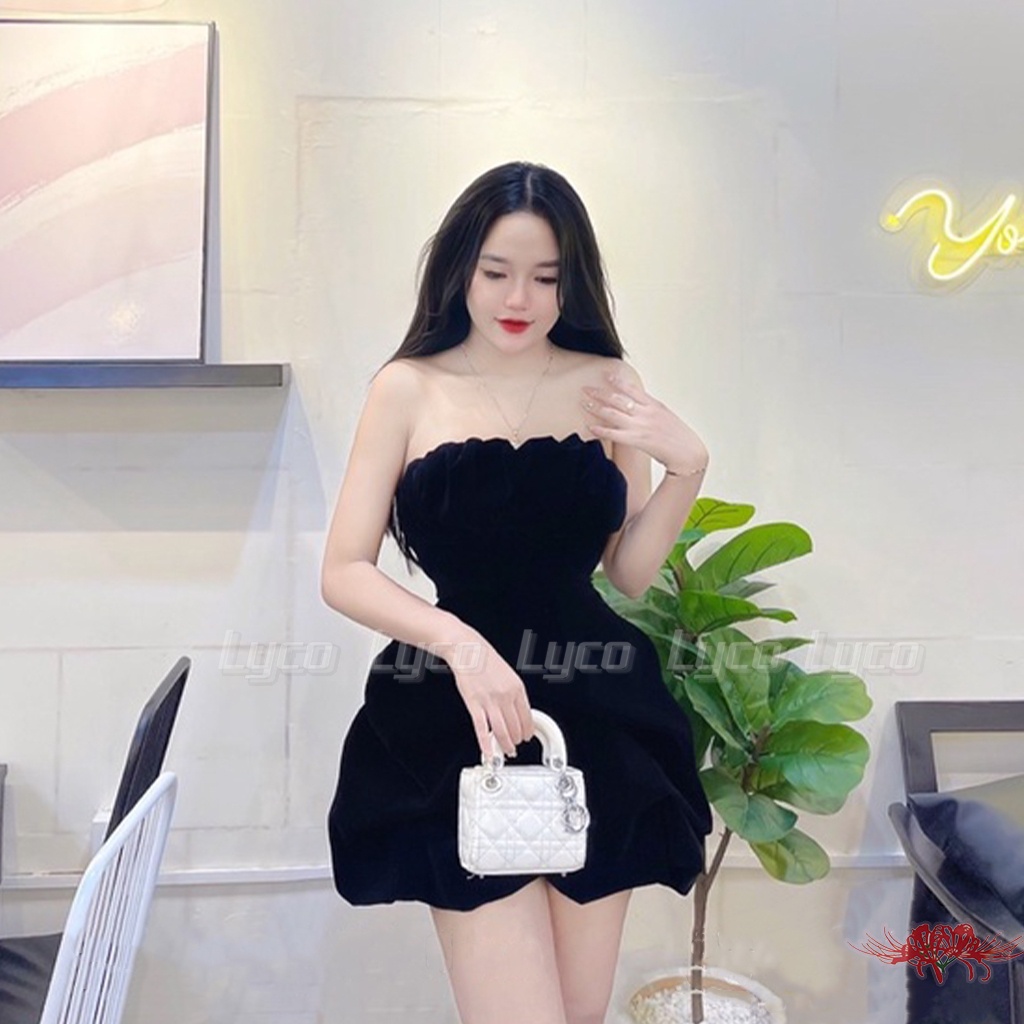 Đầm công chúa cúp ngực xếp ly chân váy Nhung dập phồng hách dáng hách chiều cao