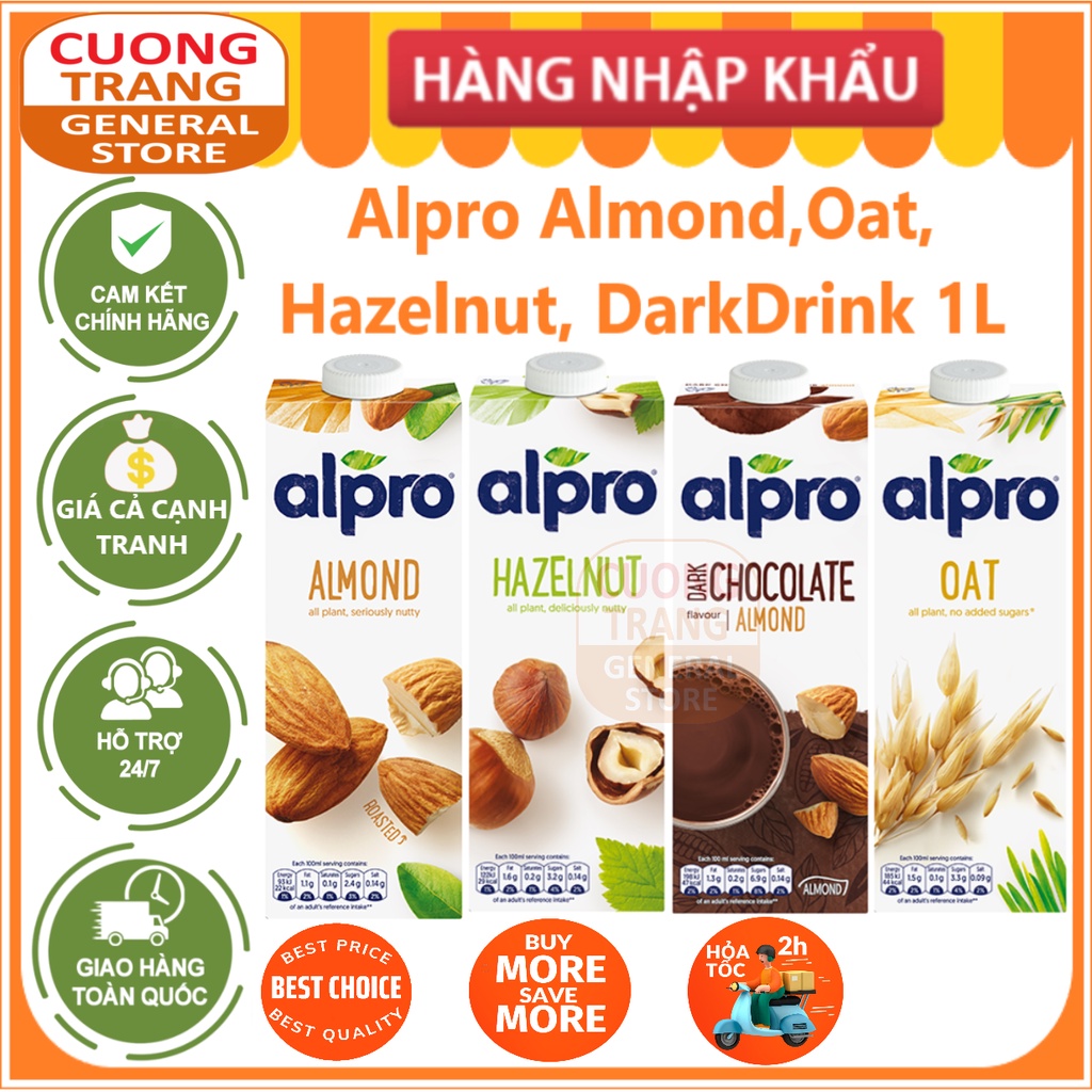 Thức uống hạnh nhân, yến mạch Alpro Almond drink original nguyên chất bổ dưỡng 1l