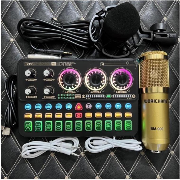 Bộ Mic Hát Livestream Sound Card K900 Và Micro BM900 Có Bluetooth Tặng dây Live 3 màu và Tai Nghe 6s