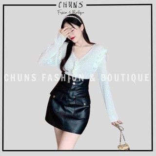 Chân váy da 4 khuy phối 2 túi nắp Chuns Fashion