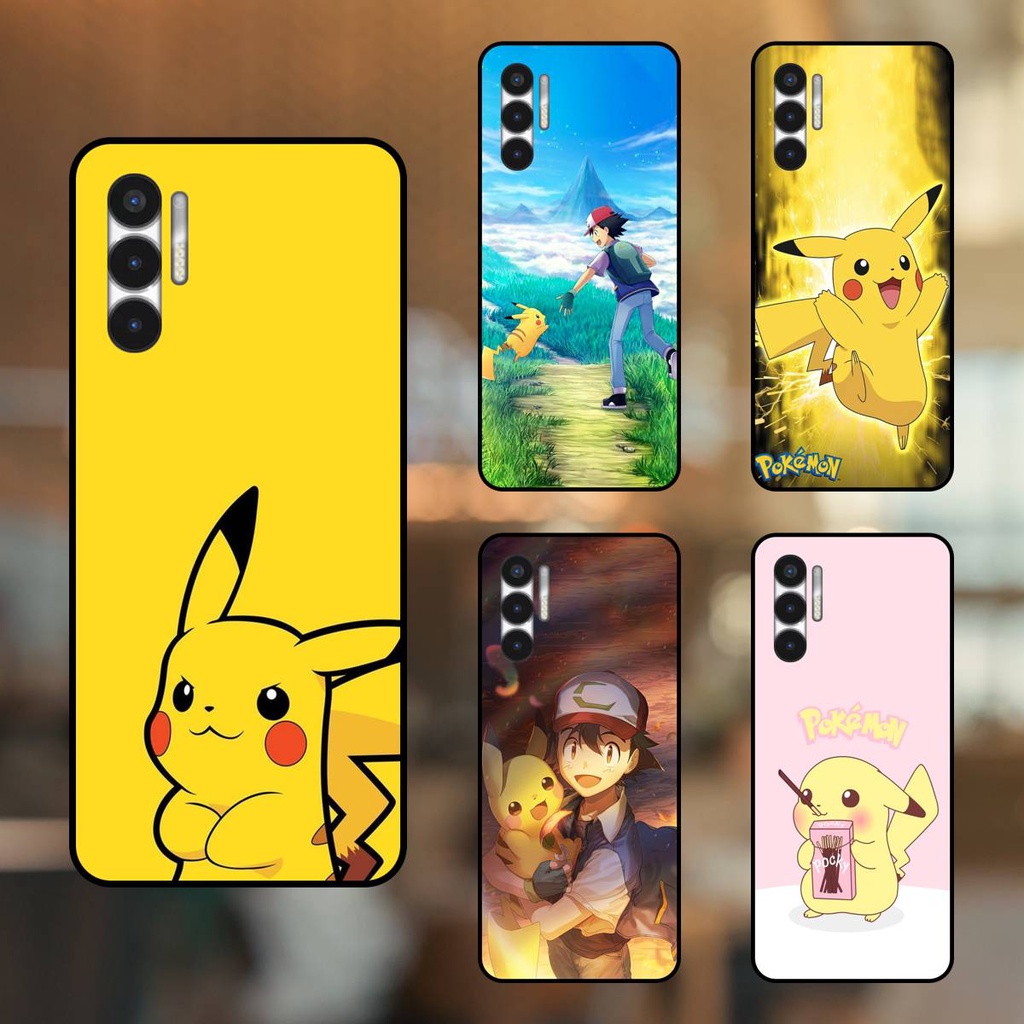 Ốp lưng điện thoại Tecno Pova 3 viền đen Pikachu Pokemon