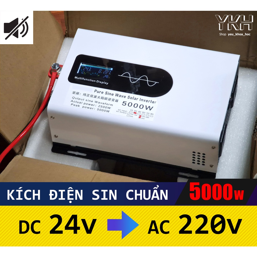 (New 2023) Kích điện Inverter Sin chuẩn 5000W (2500W liên tục) 24V - Siêu êm