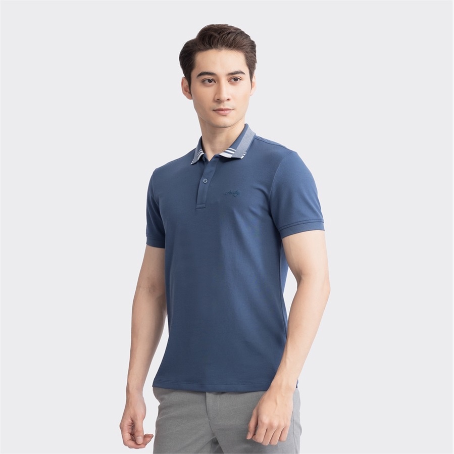 Áo thun polo nam Aristino APS038S3 ngắn tay cổ bẻ dáng slim fit ôm nhẹ màu xanh tím than149 xanh tím than 42 vải cotton