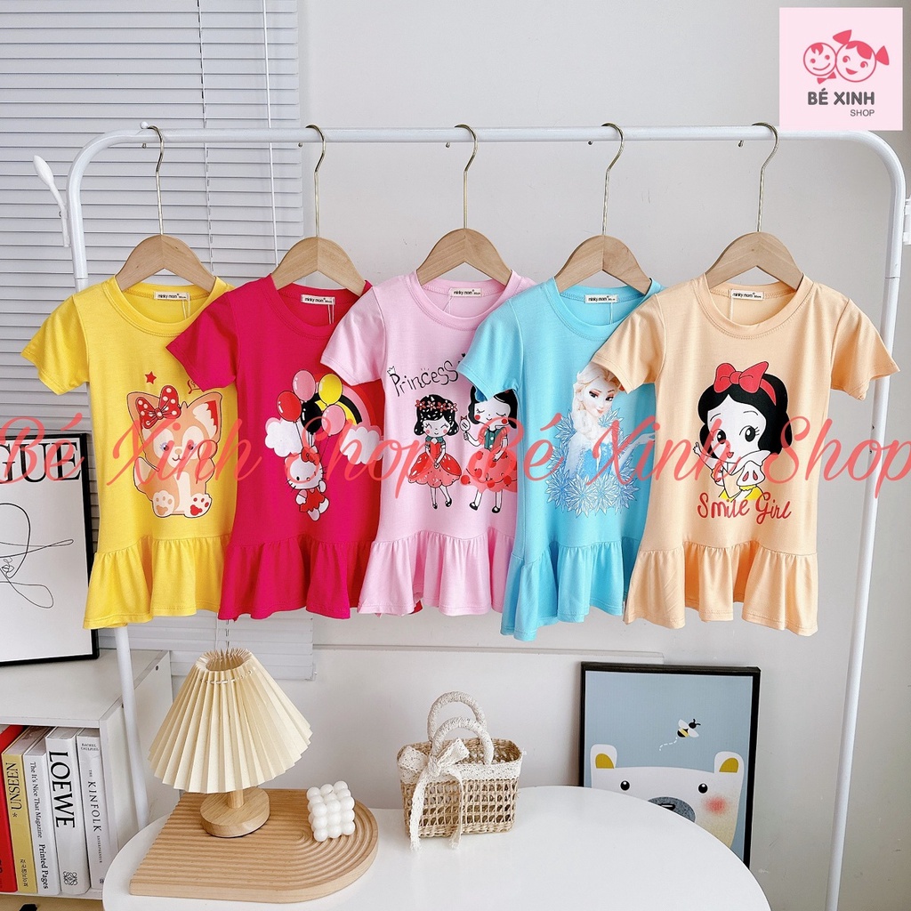 Váy Đầm Cho Bé Gái Thun Lạnh Cộc Tay Mùa Hè Minky Mom Váy Hè Đầm Thun Trẻ Em Bé Gái Mặc Nhà Mềm Mịn Mát ĐẦM CỘC TAY