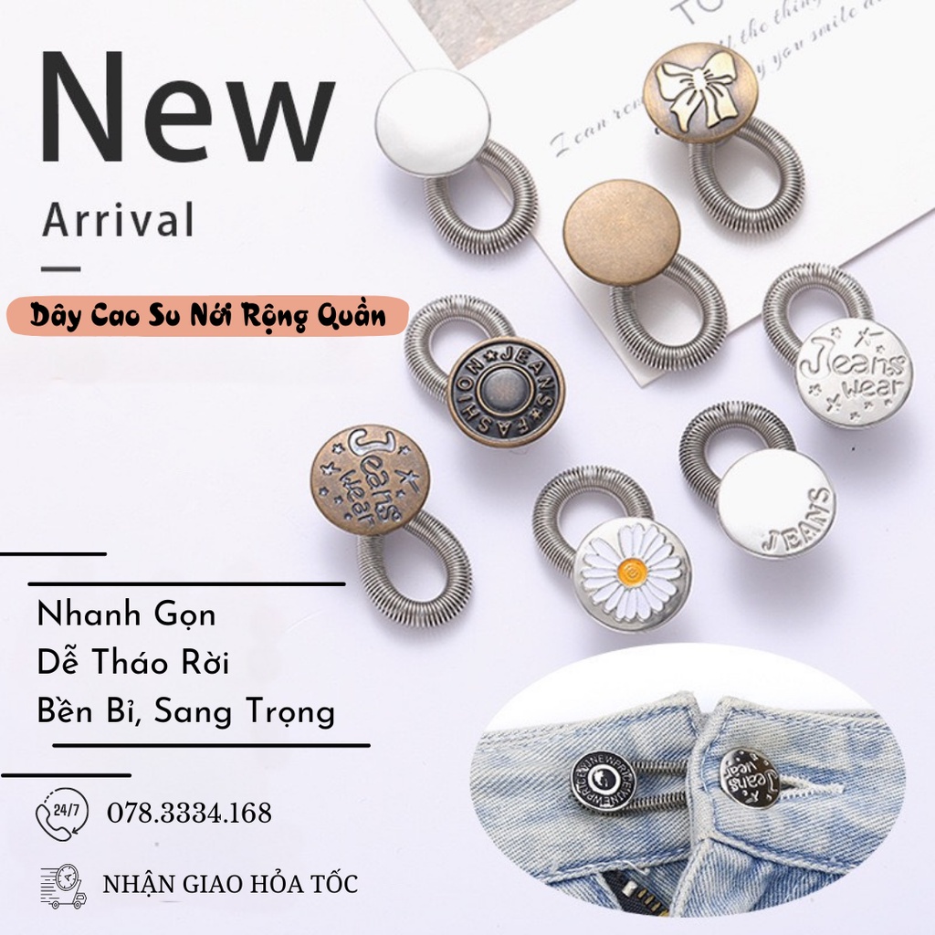 Set 2 Nút cài quần jean nút gài nút khuy bằng kim loại dây lò xò điều chỉnh quần nới rộng tiện lợi.