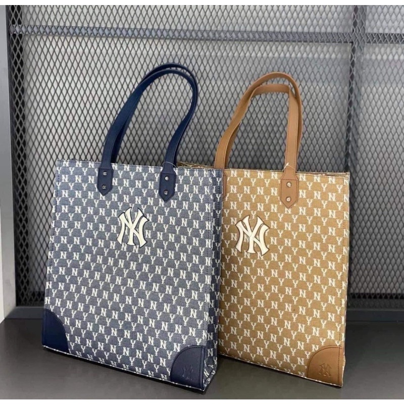 Túi Tote Monogram Denim Nâu MLB