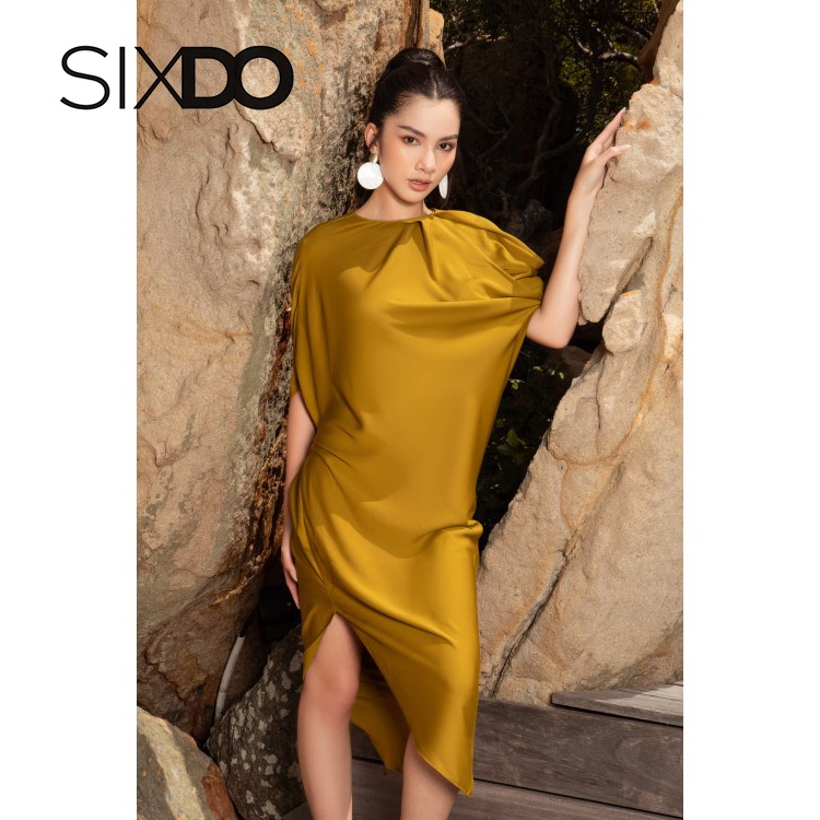 Đầm lụa midi freesize màu vàng nâu thời trang SIXDO (Yellow Midi Silk Dress)