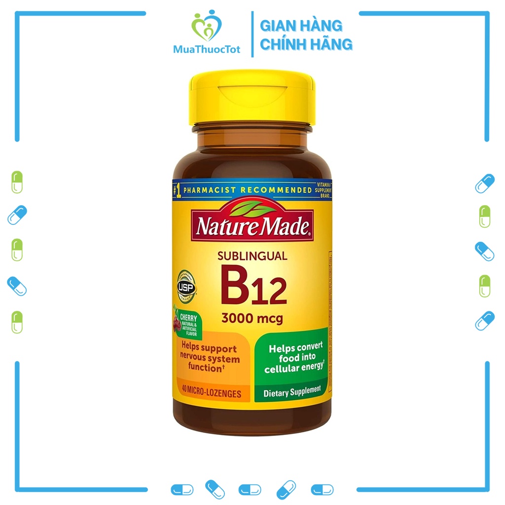 Viên Ngậm Bổ Bung Vitamin B12 Nature Made Vitamin B12 3000mcg 40 viên