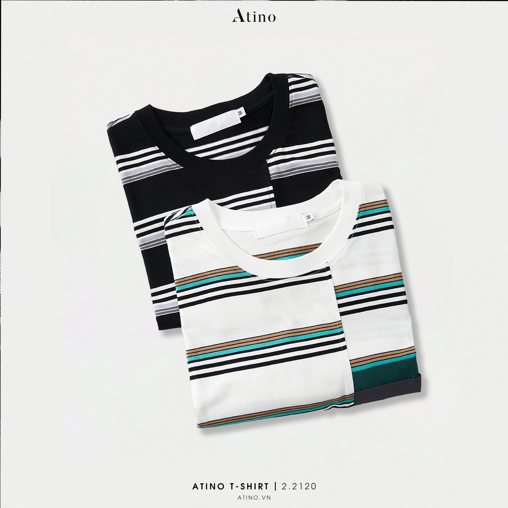 Áo Thun Ngắn Tay Nam Kẻ Sọc ATINO chất liệu 100% Cotton thoáng mát form Regular - Áo Phông Cộc Tay AP2.2120