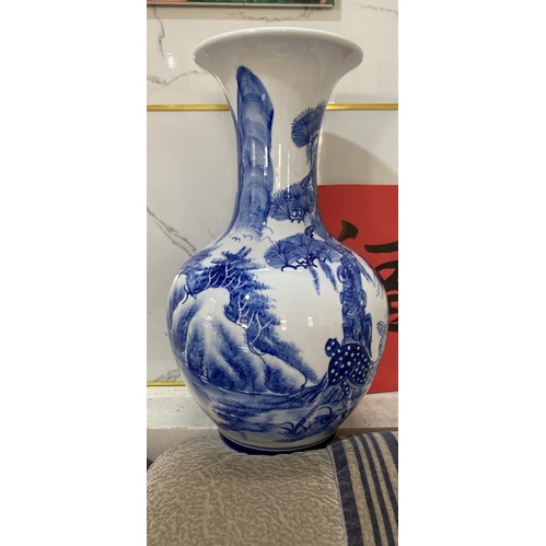 Bình hút lộc chiêu Tài Lọ hoa dáng củ tỏi sứ Bát Tràng men lam cổ vẽ tích xưa cao 46 48 51 cm