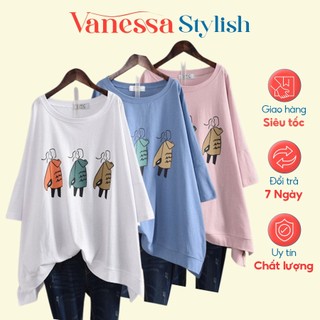 Áo thun form rộng tay lỡ, áo phông Vanessa Stylish, chất thun cotton co giãn in hình 3 Cô Gái