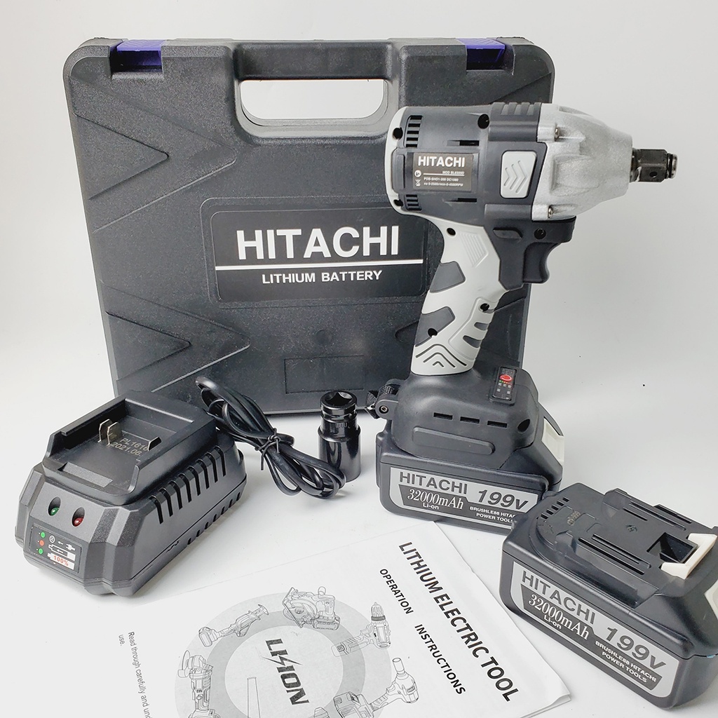 Máy siết Bulong Hitachi 199V 2 Pin 10 cell - Lõi Đồng 100% - Máy Bắn Vít, Mở ốc oto ô tô