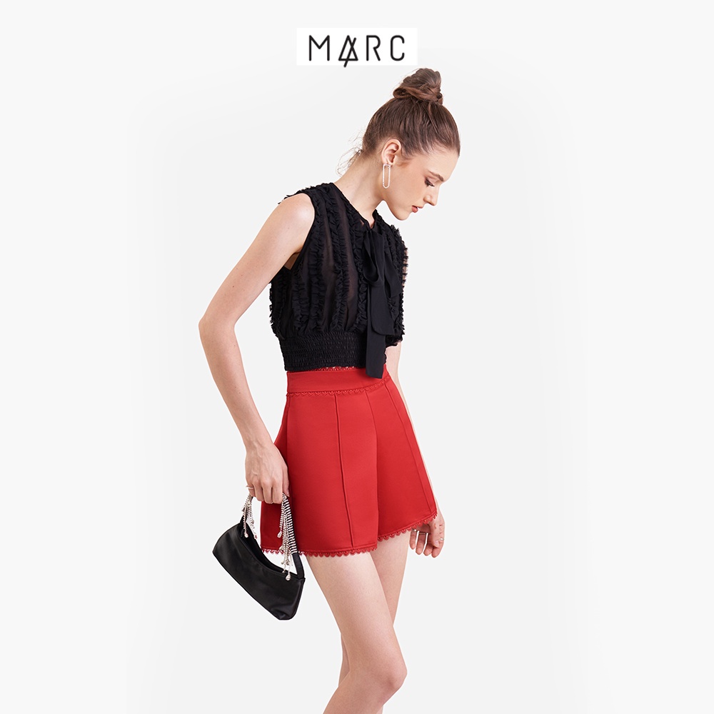 Áo chiffon kiểu croptop nữ MARC FASHION sát nách dằn li bèo thắt nơ FASH022823