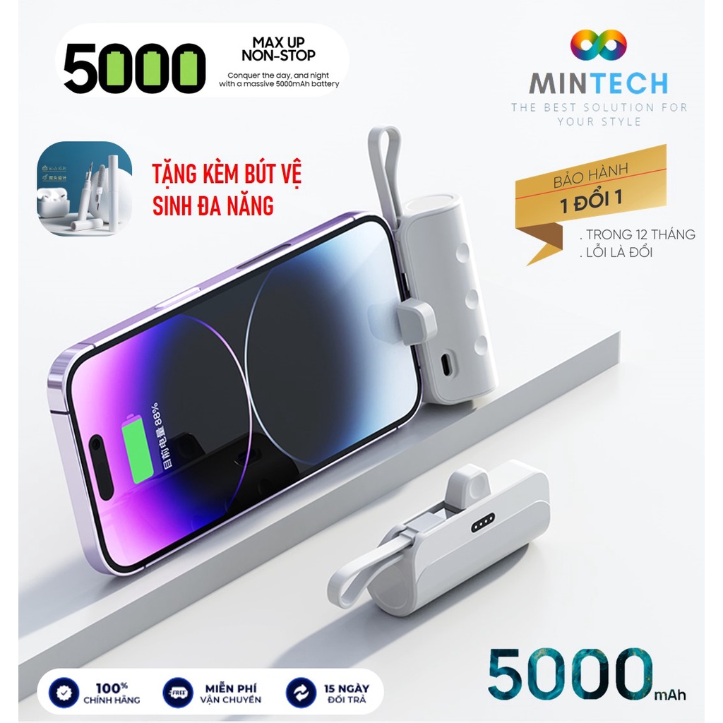 Sạc điện thoại dự phòng mini cầm tay đa năng 5000 mAh hỗ trợ nhiều thiết bị - Mintech