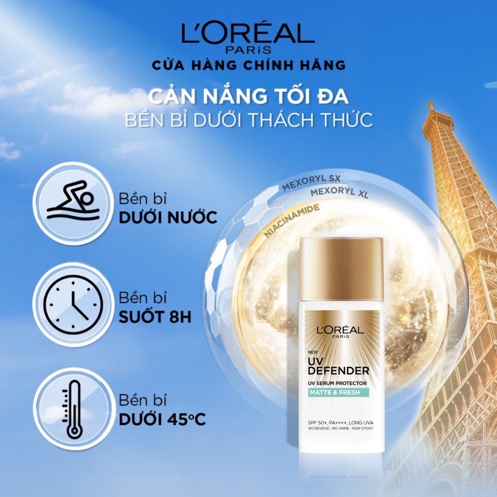 [L'OREAL PARIS] Kem Chống Nắng Giúp Kiểm Soát Dầu Và Thoáng Mịn Làn Da UV Defender SPF 50+/PA++++ Matte & Fresh 50/15ml