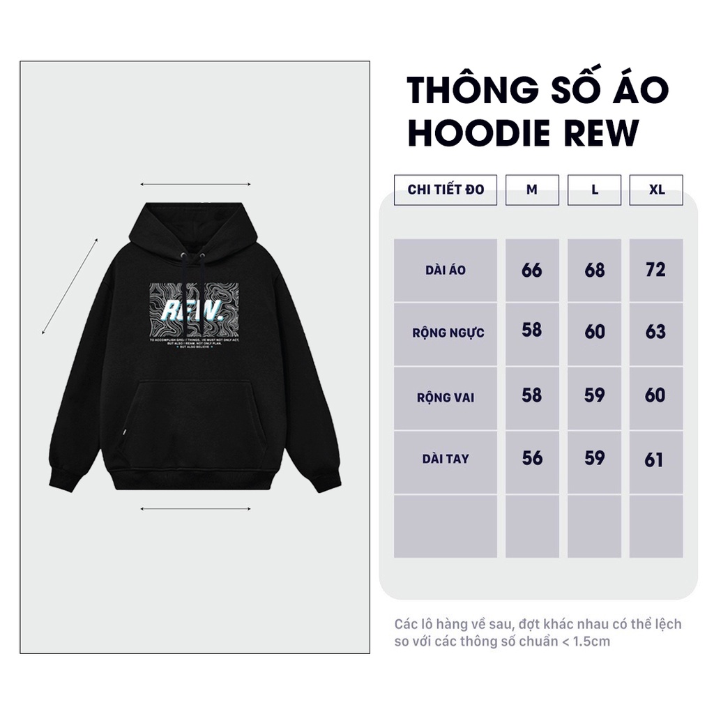 Áo Hoodie REW Nam Nữ trơn form rộng Unisex mẫu REW SÓNG HD14