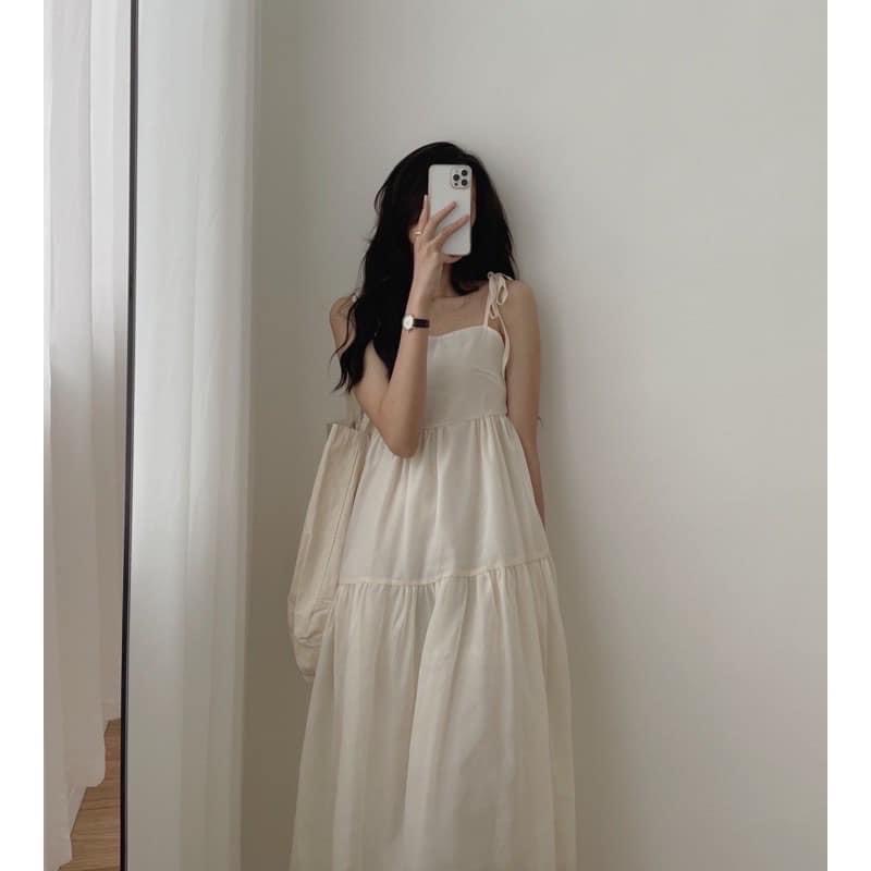 Váy Hai Dây Lụa Voan Quảng Châu Đi Biển Siêu Xinh, Full 2 Màu, Dáng Basic, Freesize Dưới 60kg