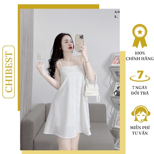 Đầm xoè 2 dây tuyết mưa đắp viền ngực CHIBEST ADC31