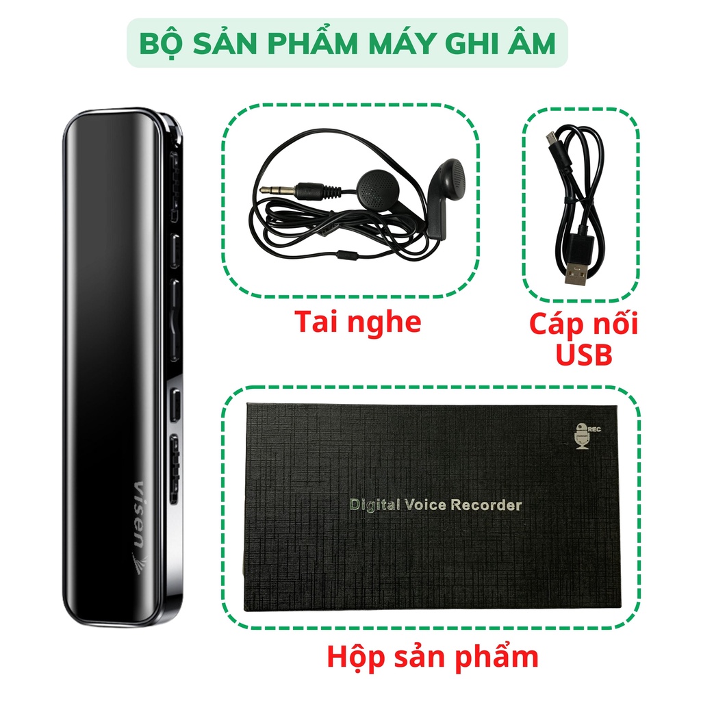 Máy ghi âm chuyên nghiệp Visen 668 16GB cao cấp, ghi âm liên tục lên tới 825 giờ chất lượng thu âm và lọc âm cực tốt