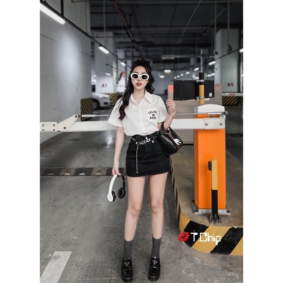 Áo sơ mi CELI in túi cộc tay vạt lượn TTA677