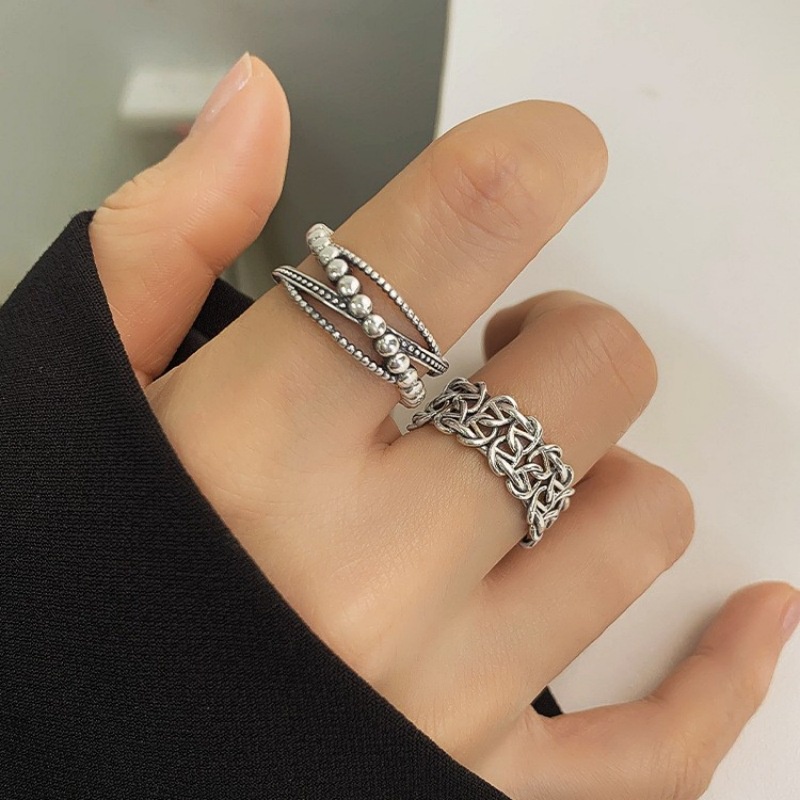 Hỏa tốc SG - Nhẫn nữ hở bạc có thể tùy chỉnh size nhiều vòng thiết kế bi tròn to nhỏ đẹp - lạ phong cách Boho