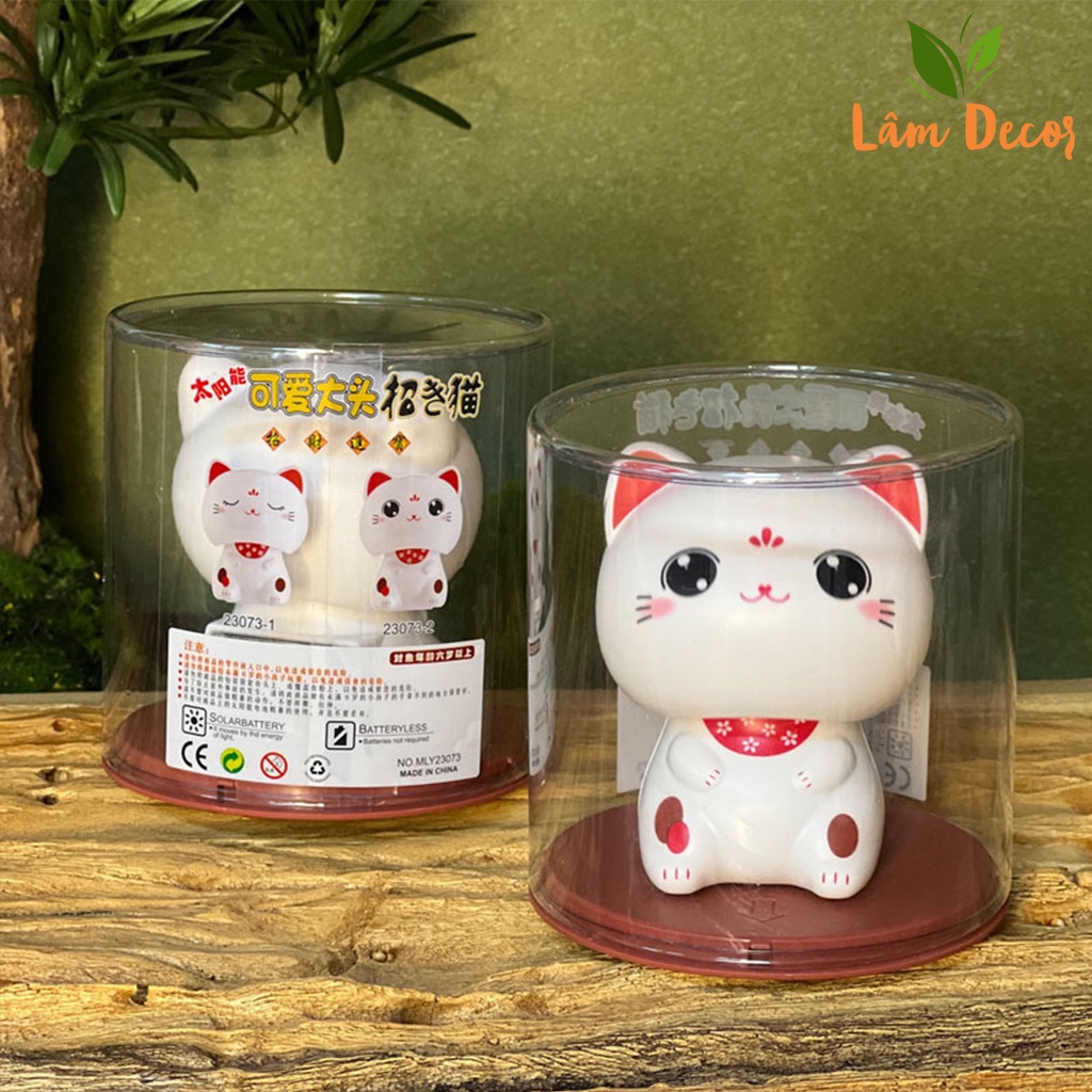 Mèo May Mắn Gật Đầu, Mèo Thần Tài - Sử Dụng Năng Lượng Ánh Sáng, Trang Trí Taplo Ô Tô, Bàn Học, Bàn làm Việc