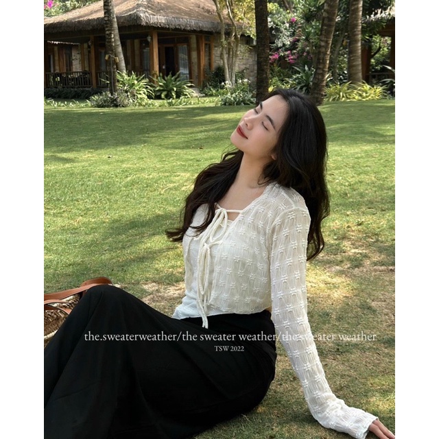 Set áo quây vạt chéo hoa kèm áo cadigan  siêu hot b130