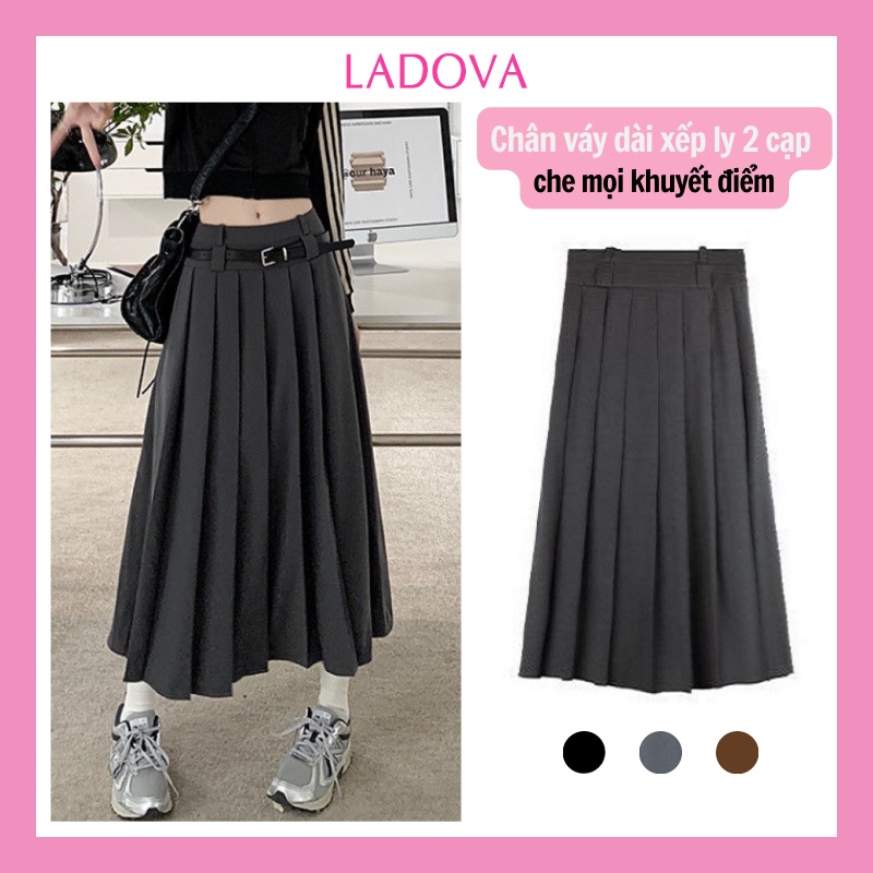 Chân váy dài Ulzzang 2 đai cạp thắt lưng xếp ly TENNIS dáng Midi xòe có BIGSIZE màu nâu đen ghi xám CV57