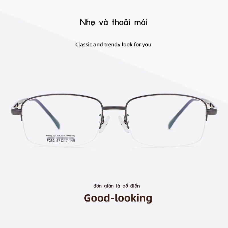 Suimu F263 Vàng Dày Kim Loại Mạ Điện Gọng Kính Nửa Khung Kinh Doanh Hợp Nhà Sản Xuất Bán Buôn Vuông Nam Đơn Giản