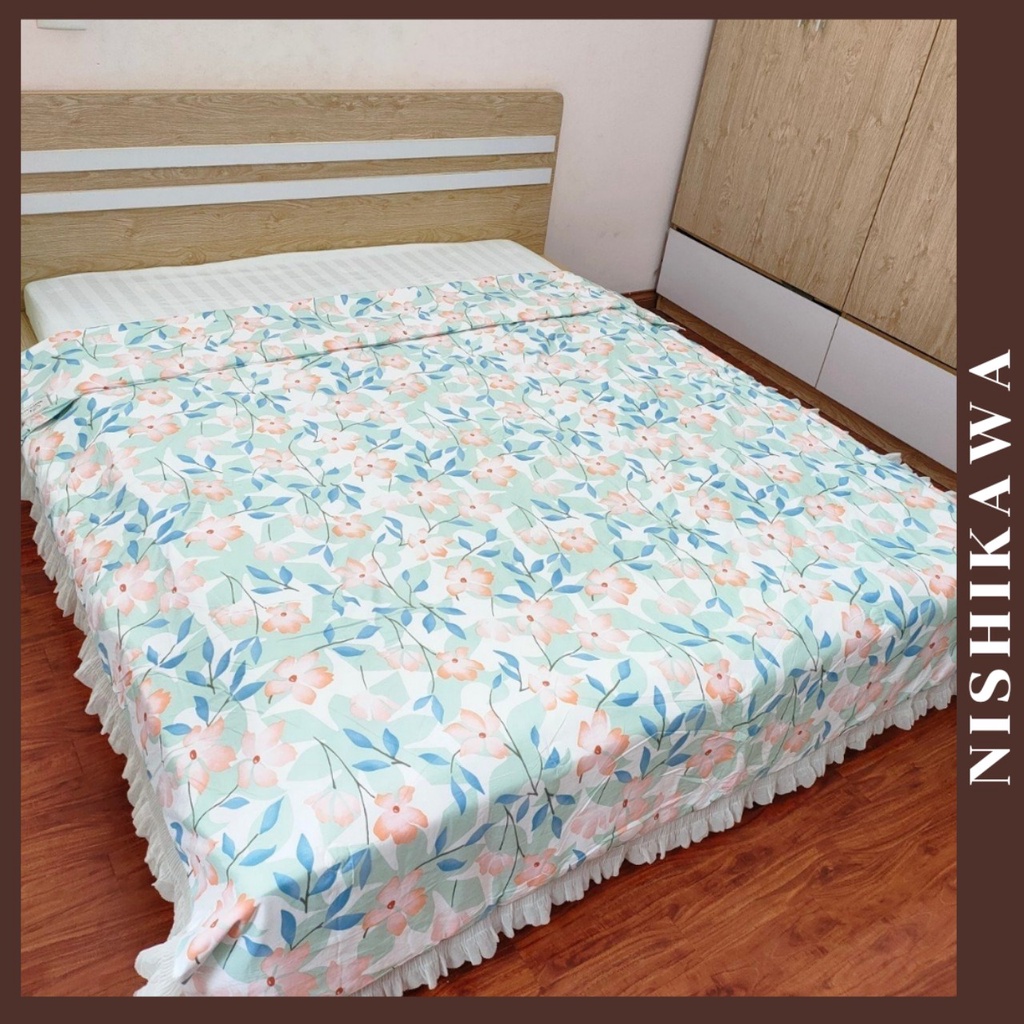 Chăn hè Cotton mền mịn viền ren Nishikawajp mát kích thước 2m x 2m2 NSK015