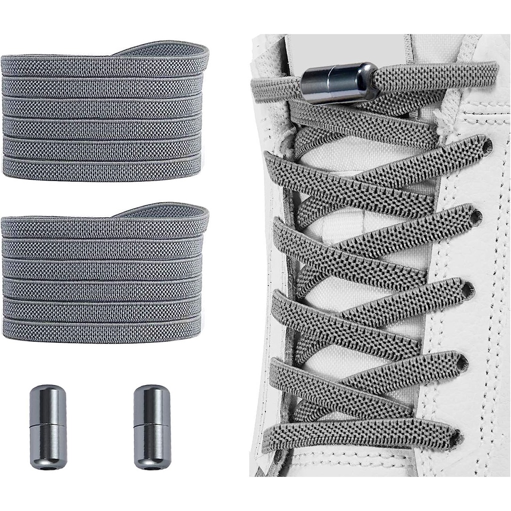 Cặp Dây giày Dẹp 6mm+ khóa vặn kim loại cho giày lười dạng dẹt, Dành Cho Trẻ Em Và Người Lớn - hickies
