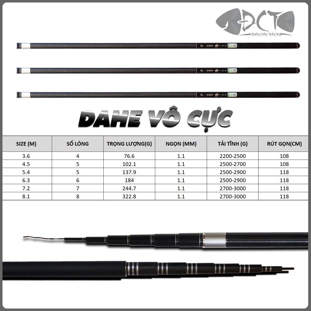 Cần câu tay Dahe Vô Cực 4H - Đài Câu Thích