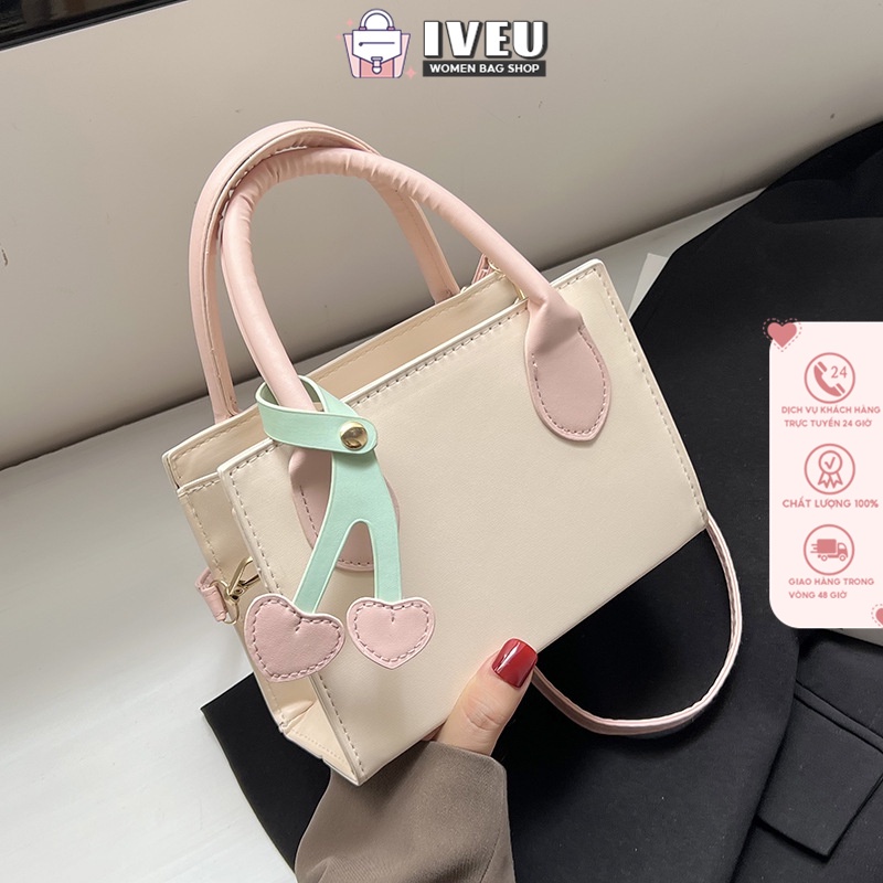 Túi vuông nhỏ nhỏ nữ 2023 mùa hè ngọt ngào dễ thương túi đeo vai thời trang đơn giản chéo chéo túi vuông nhỏ mang bùa dâu tây