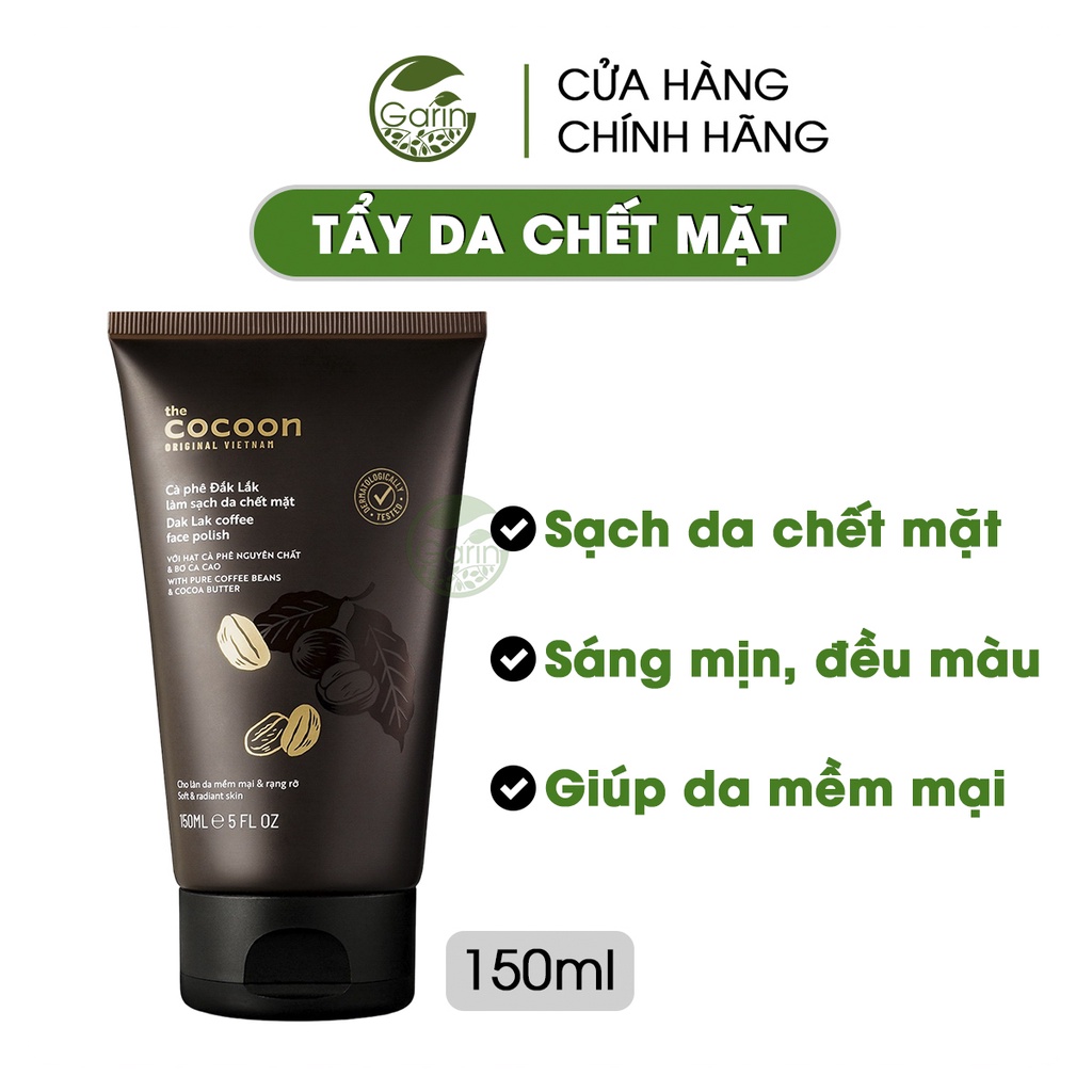 Tẩy tế bào chết cà phê cho da mặt từ cafe Dak Lak Cocoon Garin sáng mịn da làm sạch sâu 150ml